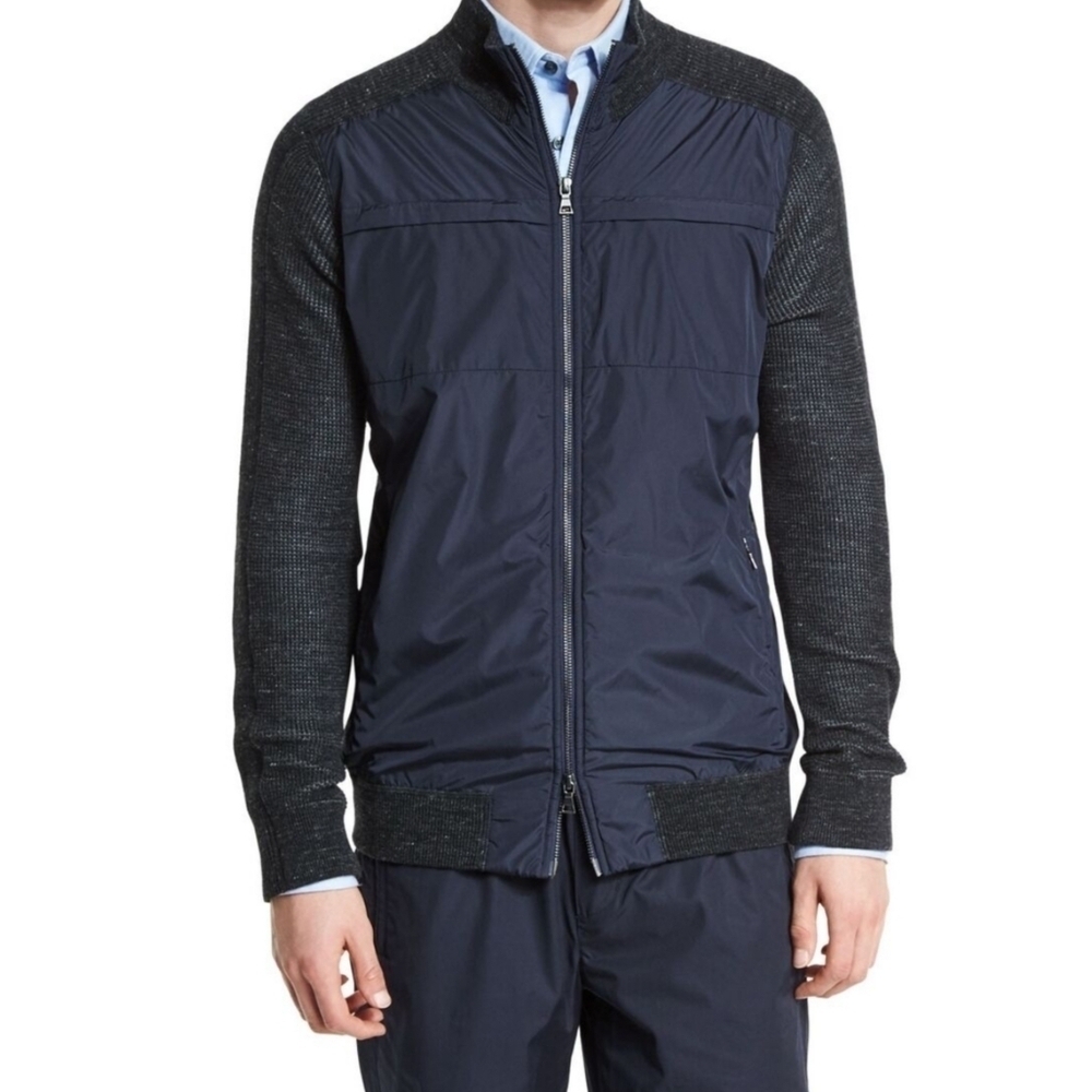 Vince Jasper Full Zip Thermal Navy Heathered Grey Jacket Size Small
